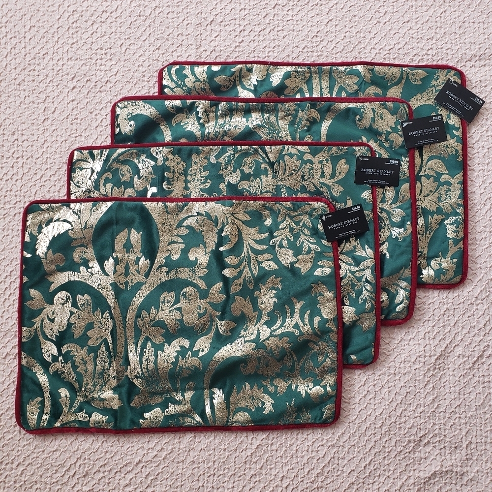 4 Robert Stanley Green Damask Placemats